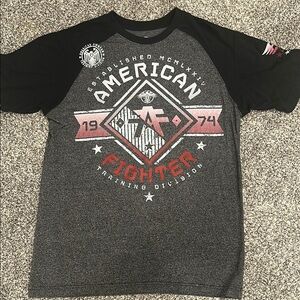 American Fighter Black and Gray Short Sleeve Tee with Vintage Emblem